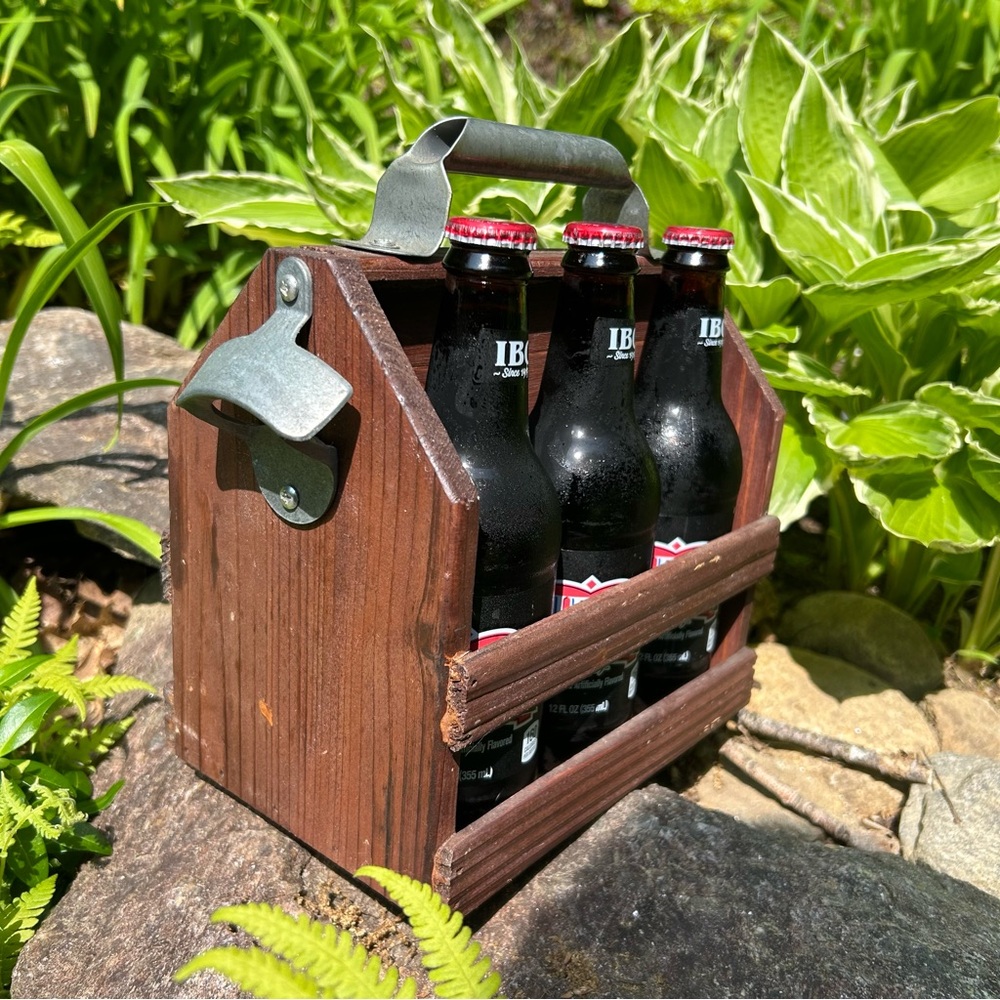 Rustic Wooden Caddy with Built-In Bottle Opener 🍻 | Dark Brown | Summer Ready ☀️ - Picture 6 of 9